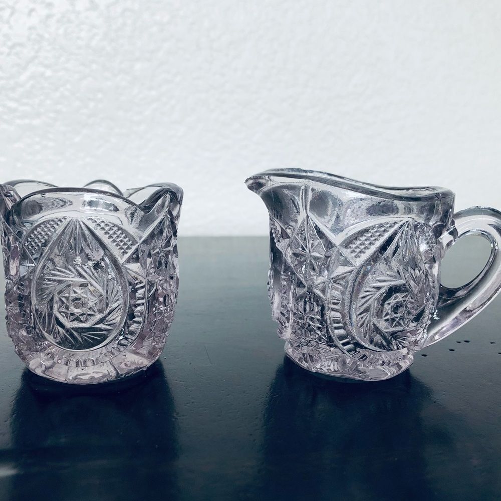 Purple Lavender Glass Cream & Sugar Serving Set